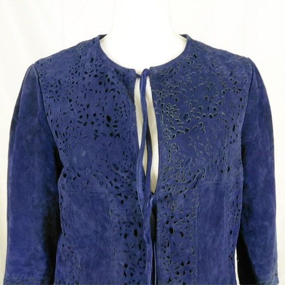 Chi by Falchi Suede Duster Jacket Size Small Blue - Picture 2 of 7